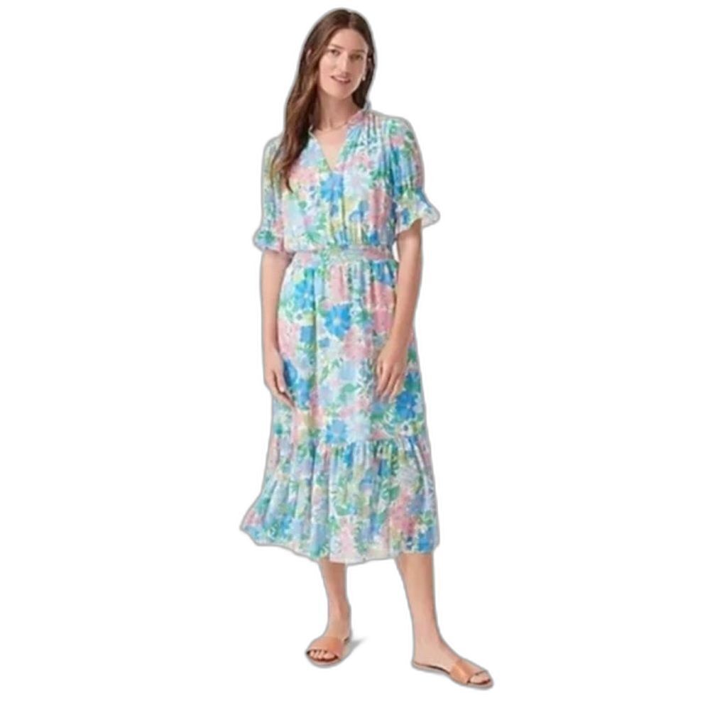 J. Crew Smocked Ruffle Dress Women's Size Medium Fairy Floral Pockets